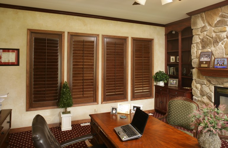 Hardwood plantation shutters in a Kingsport home office